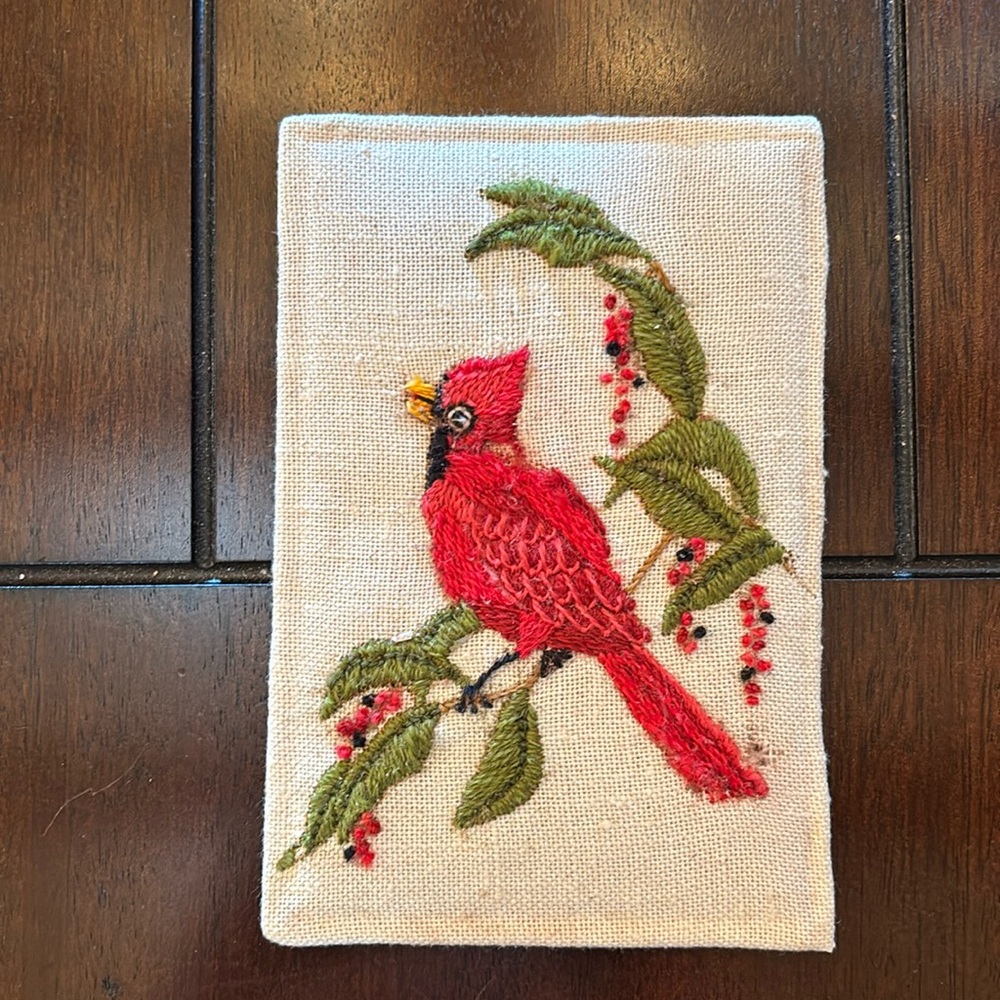 Vintage Embroidery Cottage Core Cardinal Bird